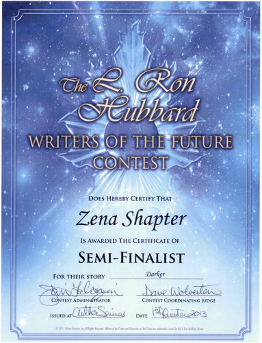 Zena Shapter Awards WotF semi-finalist...